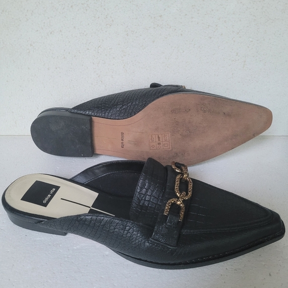 Dolce Vita Black Mules with Gold Chain Detail - Picture 4 of 6